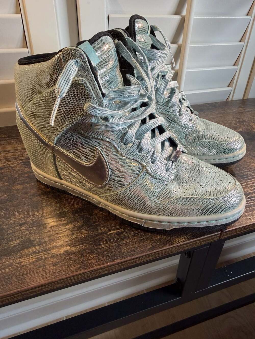 Nike Dunk Sky Hi QS Disco Ball Wedge Sneakers Metallic Silver Size 7.5